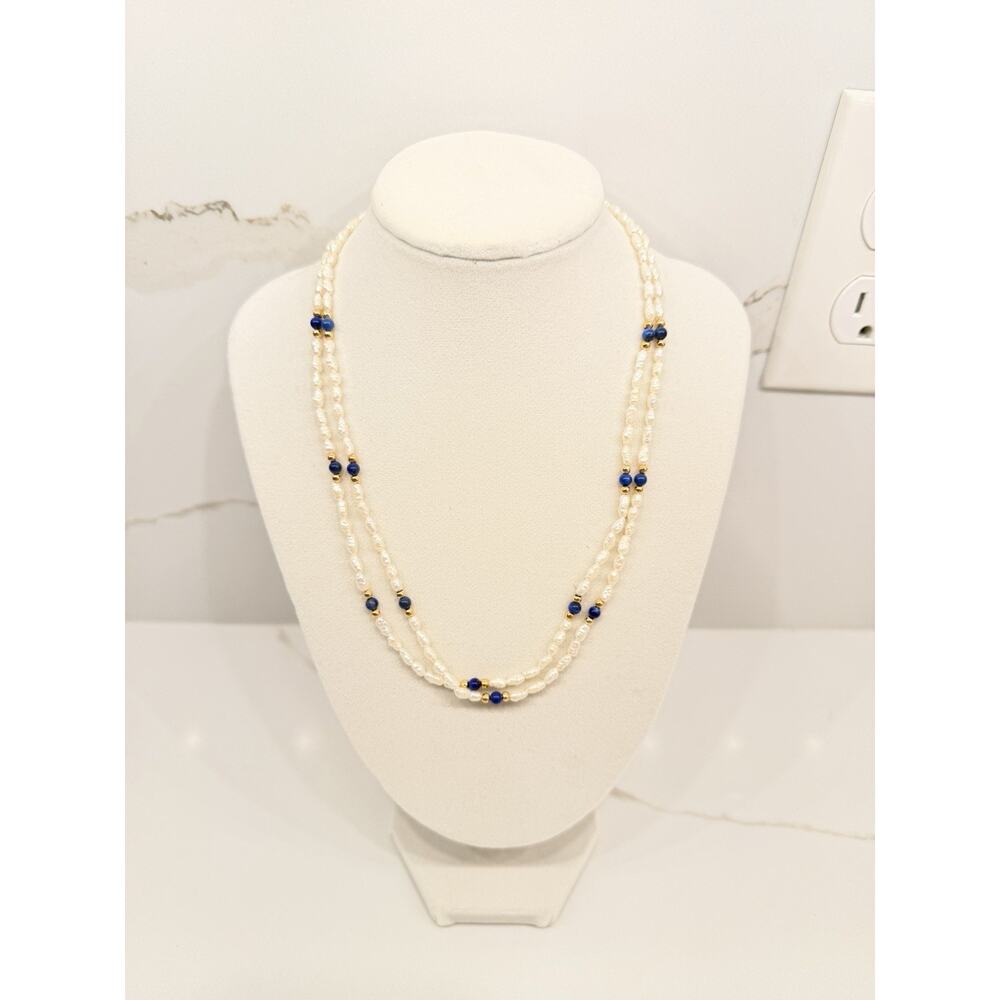 Estate 2 strand 19" - 5mm freshwater Pearl & Natural LAPIS ladies Necklace